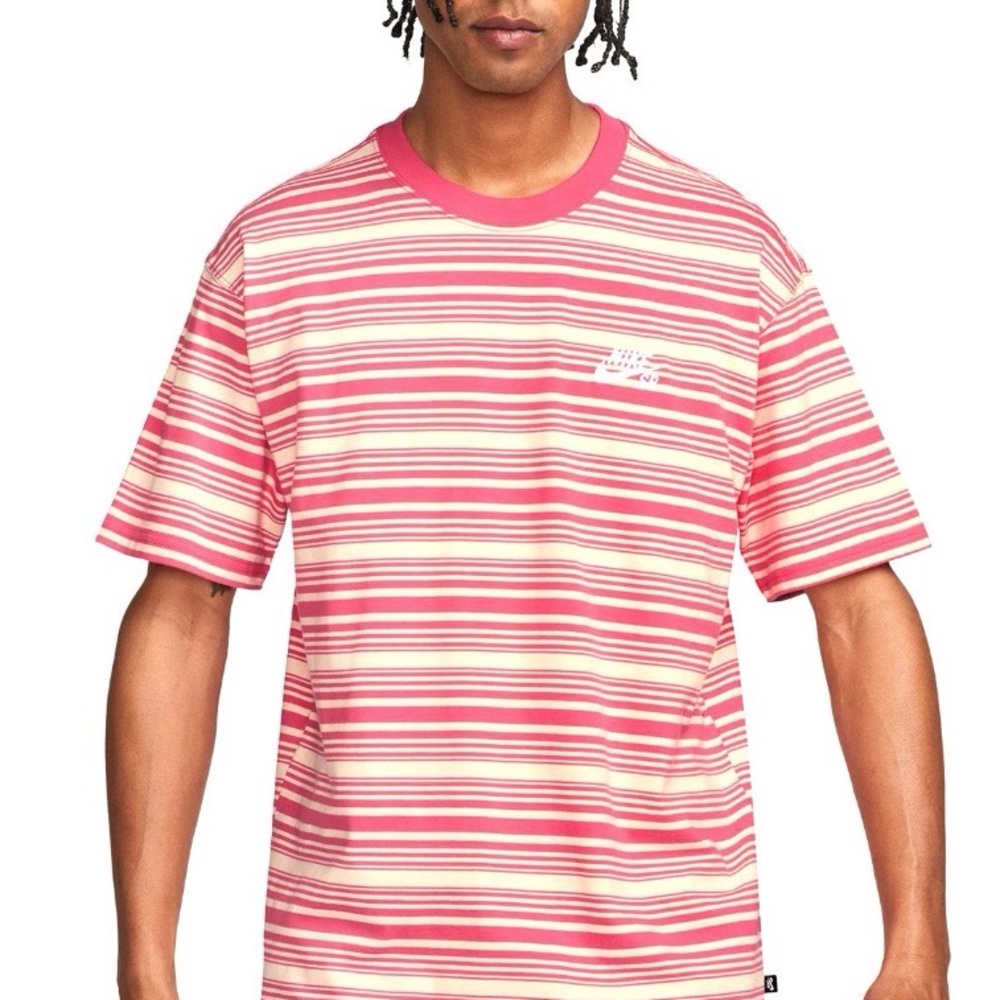Nike Pink and White Striped Men's Skateboarding Tee